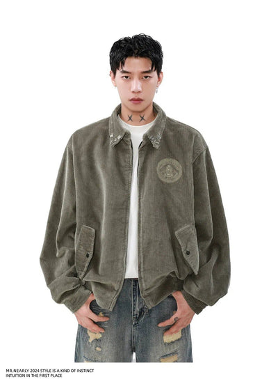 Embroidered Logo Corduroy Jacket Korean Street Fashion Jacket By Mr Nearly Shop Online at OH Vault