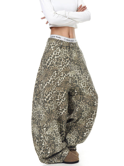 Structured Leopard Print Barrel Jeans Korean Street Fashion Jeans By Blacklists Shop Online at OH Vault