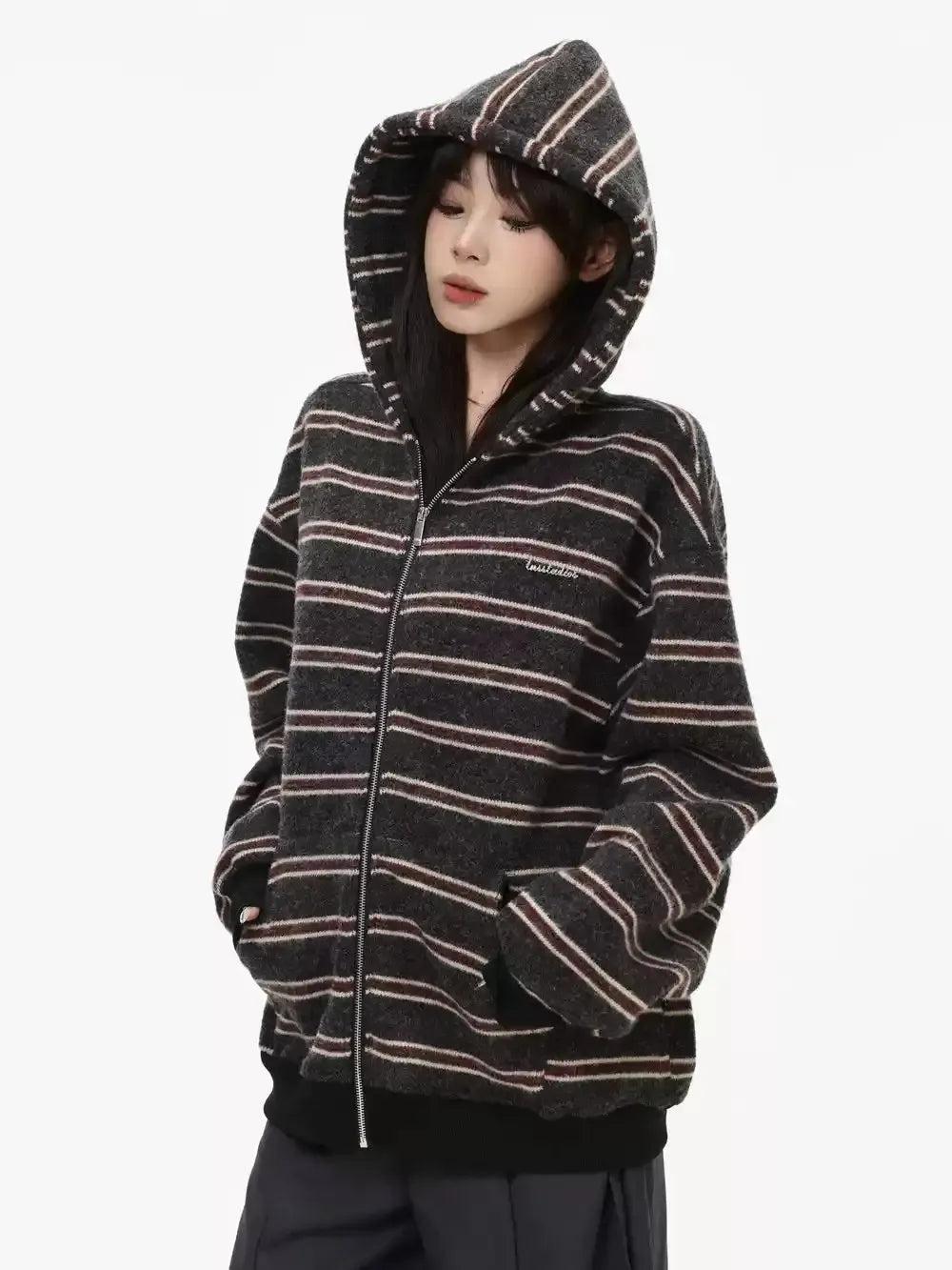 Striped Zipped-Up Jacket Korean Street Fashion Jacket By INS Korea Shop Online at OH Vault