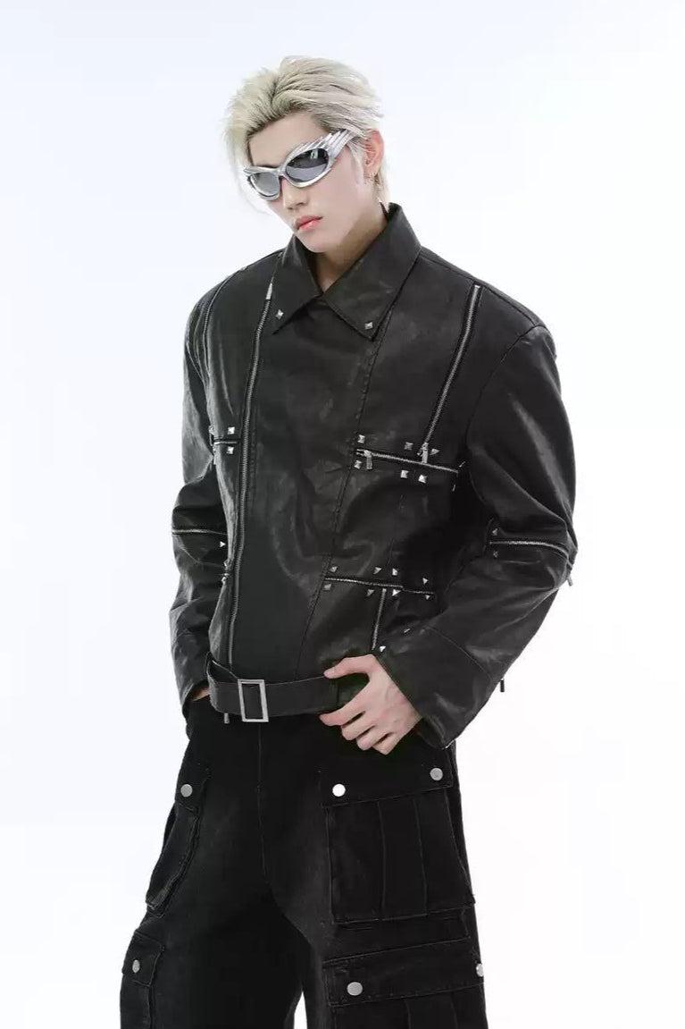 Multiple Detail Faux Leather Jacket Korean Street Fashion Jacket By Turn Tide Shop Online at OH Vault