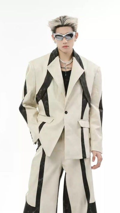 Contrast PU Leather Spliced Blazer & Pants Set Korean Street Fashion Clothing Set By Turn Tide Shop Online at OH Vault