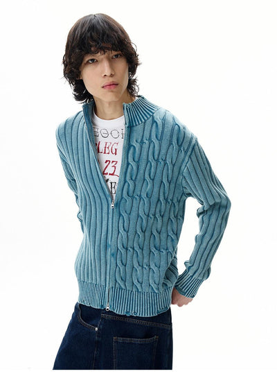 Distressed Asymmetric Cable Knit Jacket Korean Street Fashion Jacket By 77Flight Shop Online at OH Vault