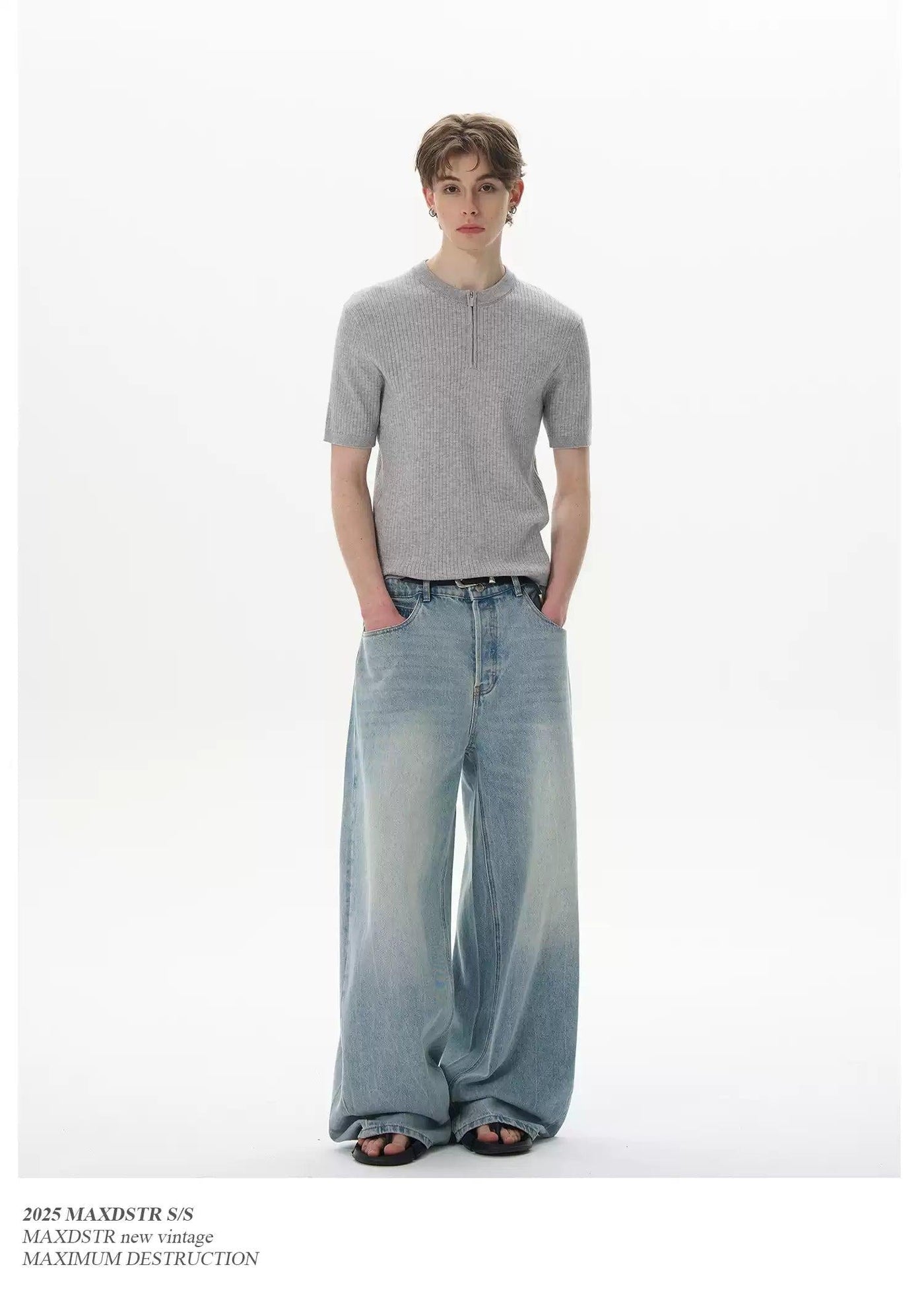 Slim Fit Textured Knit T-Shirt Korean Street Fashion T-Shirt By MaxDstr Shop Online at OH Vault