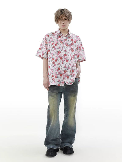 Vintage Red Floral Shirt Korean Street Fashion Shirt By Mr Nearly Shop Online at OH Vault