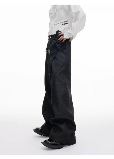 Buckled PU Leather Buckle Flared Pants Korean Street Fashion Pants By Argue Culture Shop Online at OH Vault