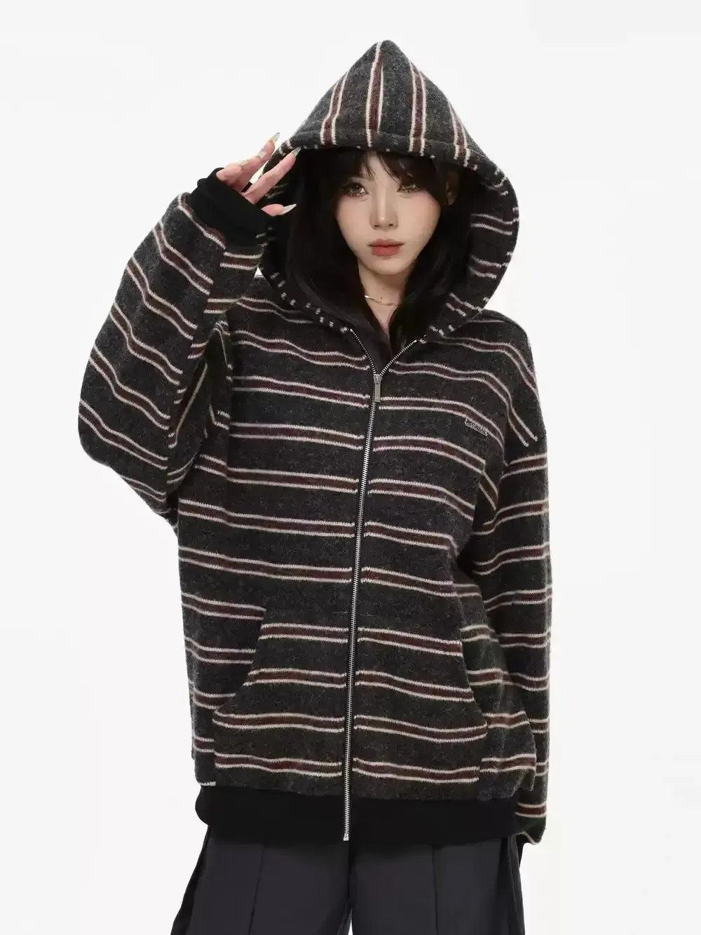 Striped Zipped-Up Jacket Korean Street Fashion Jacket By INS Korea Shop Online at OH Vault