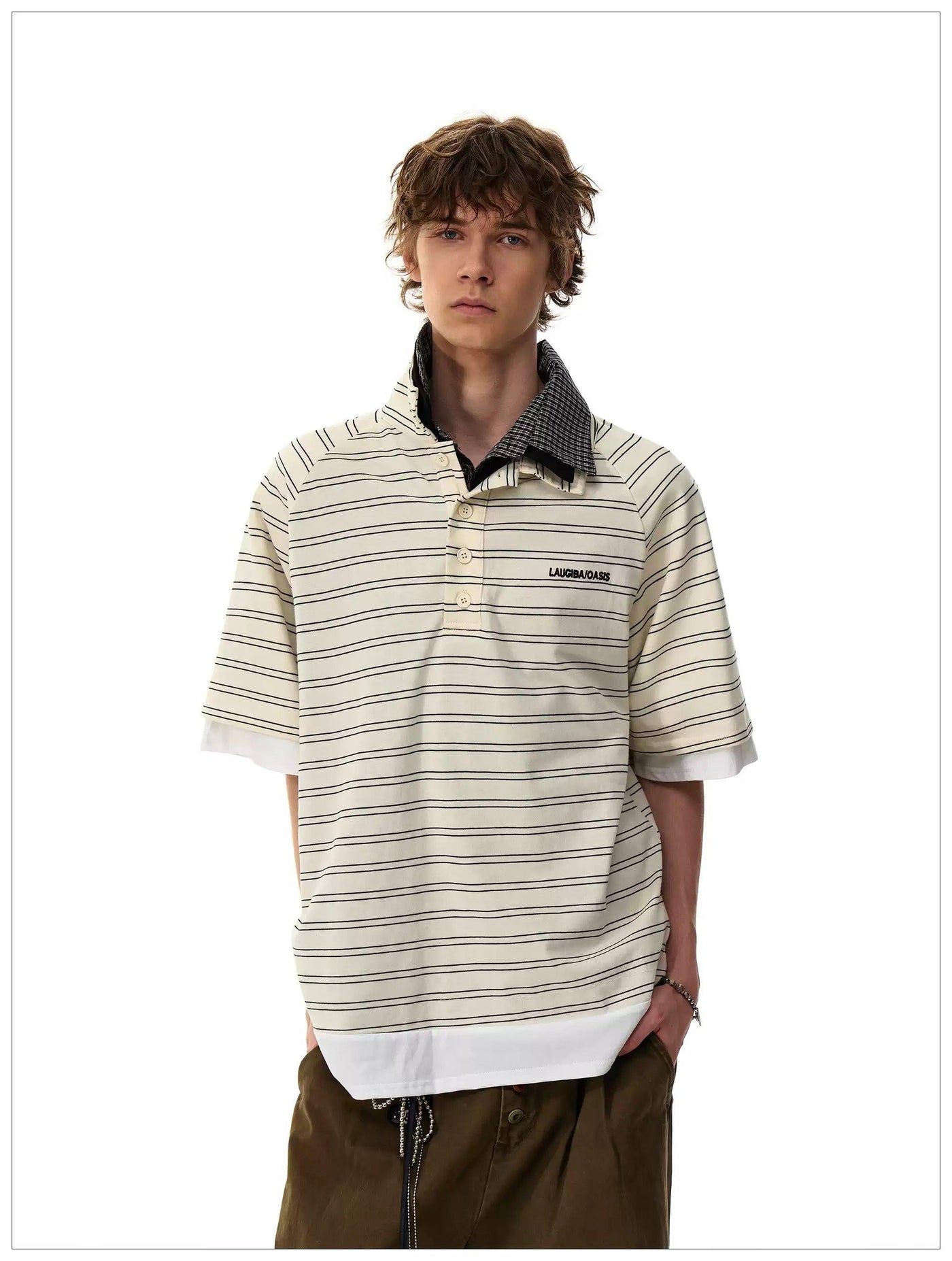 Striped Loose Fit Polo Korean Street Fashion Polo By Mr Nearly Shop Online at OH Vault