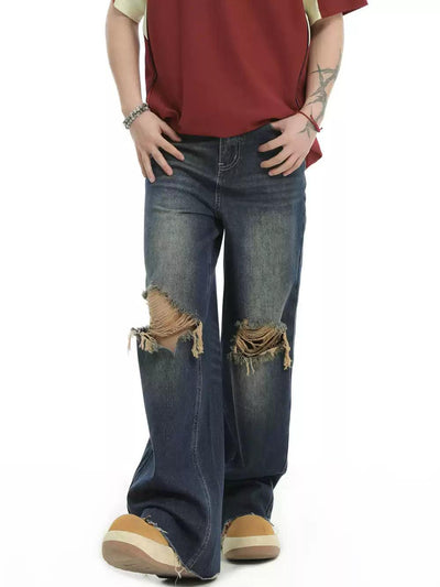 Ripped Knee Detail Faded Jeans Korean Street Fashion Jeans By INS Korea Shop Online at OH Vault