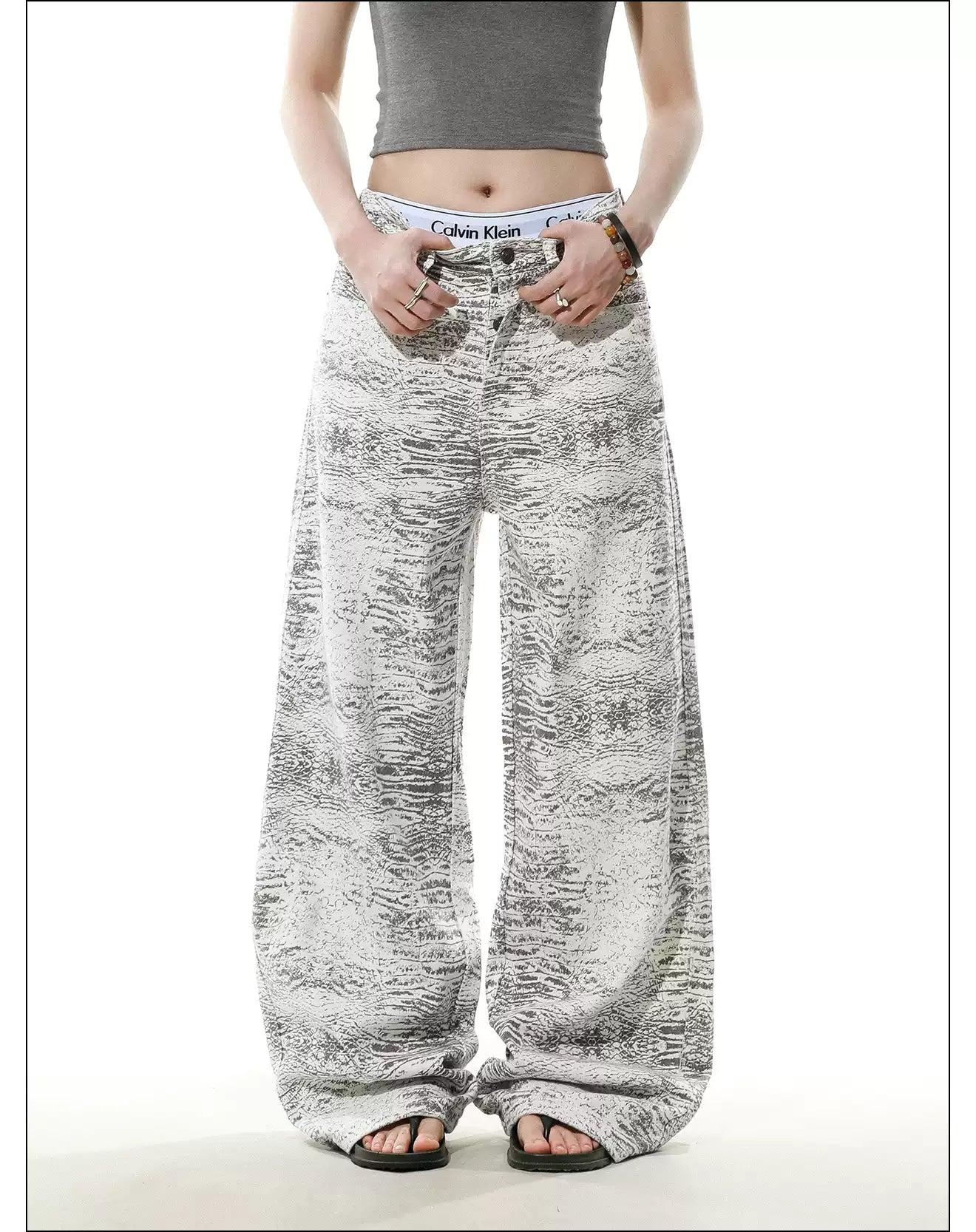 Patterned Buttoned Straight Leg Jeans Korean Street Fashion Jeans By Mr Nearly Shop Online at OH Vault