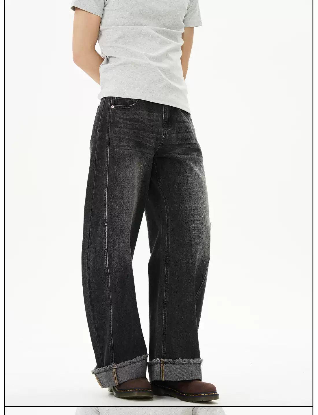 Fringed Fold Hem Jeans Korean Street Fashion Jeans By 77Flight Shop Online at OH Vault