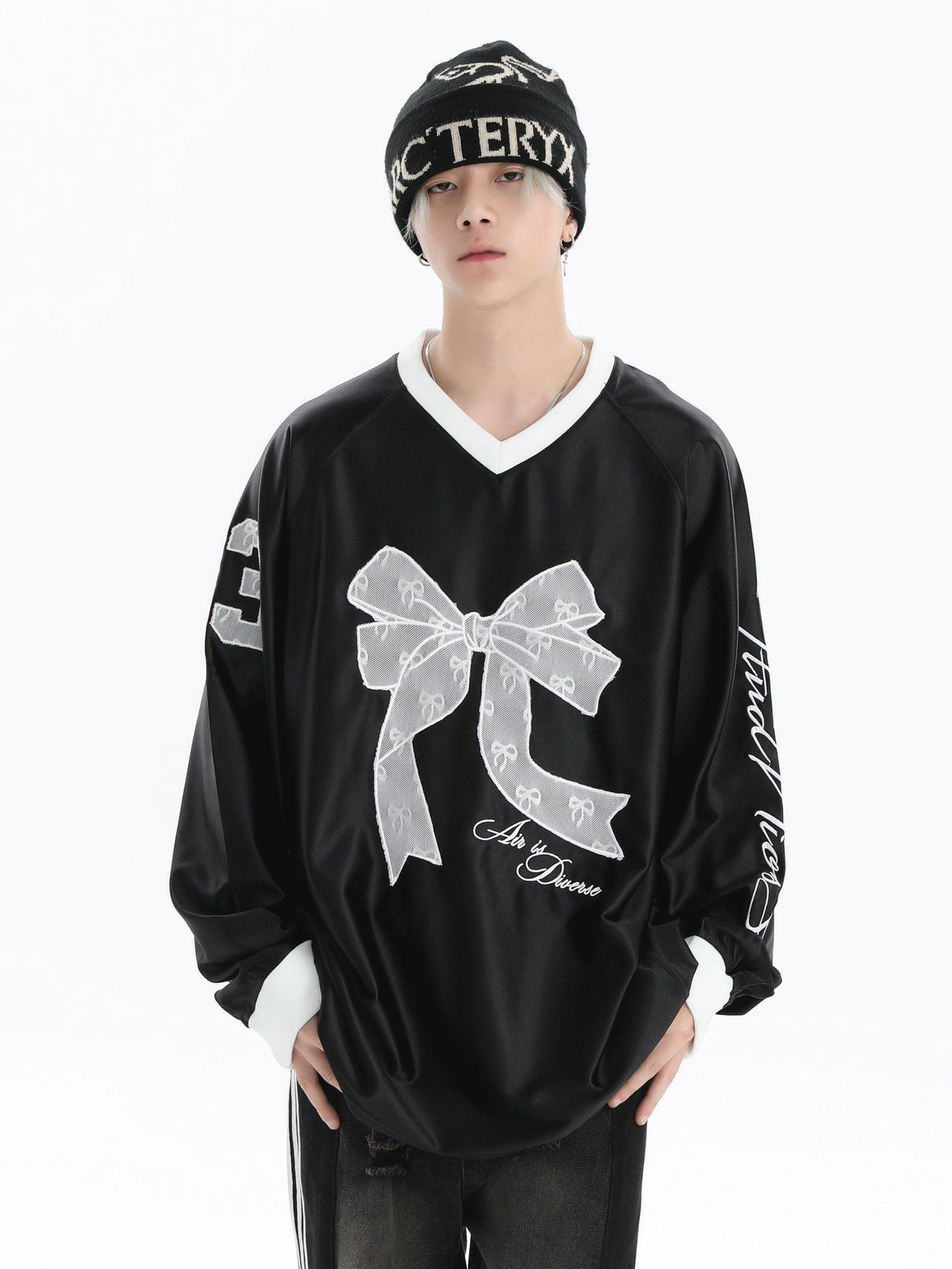 Laced Ribbon Long Sleeve T-Shirt Korean Street Fashion T-Shirt By INS Korea Shop Online at OH Vault