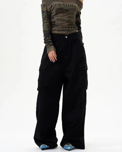 Solid Six-Pockets Cargo Pants Korean Street Fashion Pants By 77Flight Shop Online at OH Vault