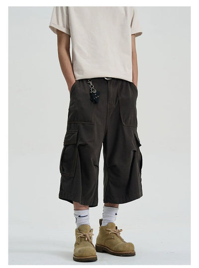 Pleated Pocket Cargo Shorts Korean Street Fashion Shorts By A PUEE Shop Online at OH Vault