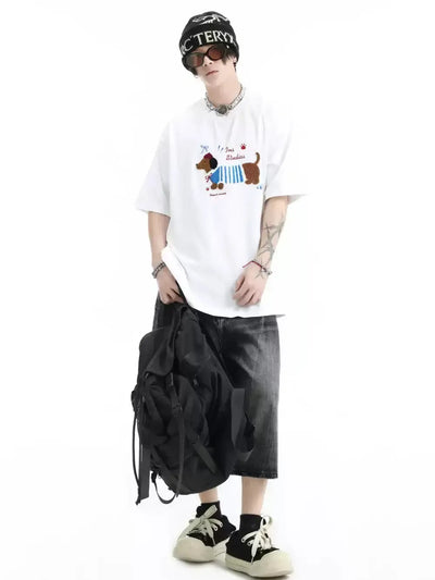 Dachshund Towel Embroidery T-Shirt Korean Street Fashion T-Shirt By INS Korea Shop Online at OH Vault
