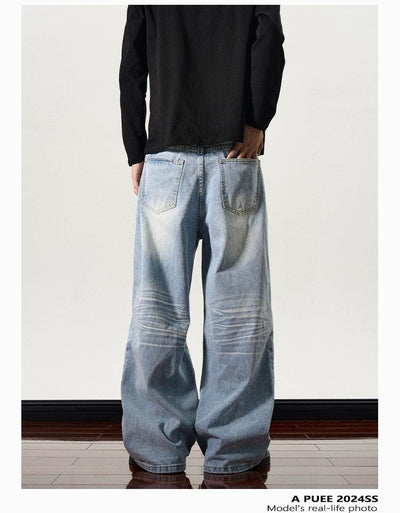 Faded Multi-Whiskers Jeans Korean Street Fashion Jeans By A PUEE Shop Online at OH Vault