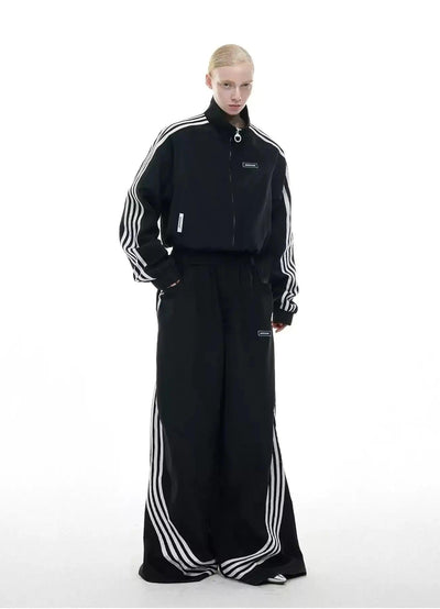 Four-Bar Athletic Jacket & Loose Pants Set Korean Street Fashion Clothing Set By Argue Culture Shop Online at OH Vault