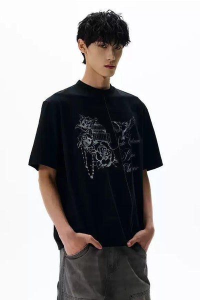 Rose and Birds Sketch T-Shirt Korean Street Fashion T-Shirt By A PUEE Shop Online at OH Vault