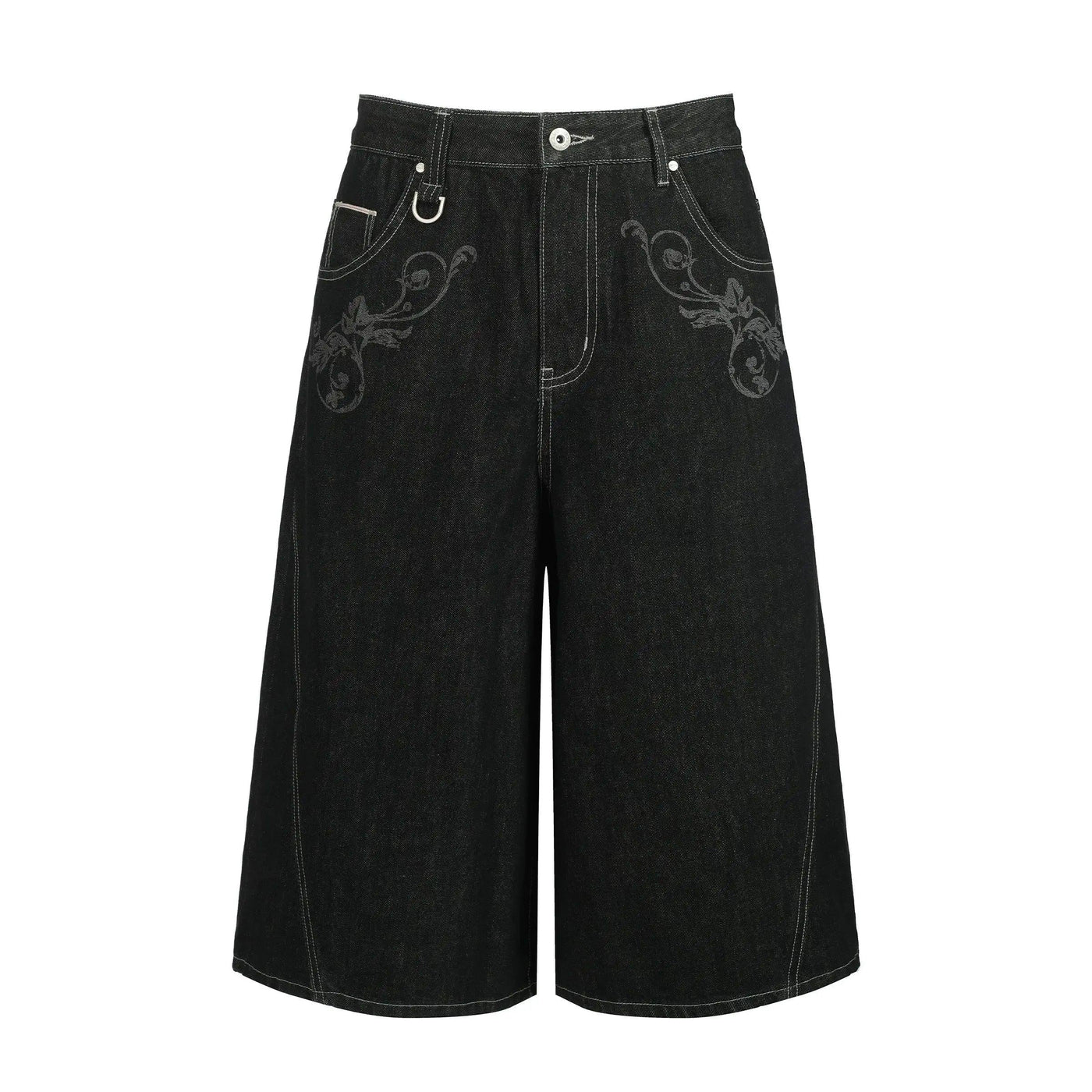 Printed Raw Denim Midi Shorts Korean Street Fashion Shorts By Terra Incognita Shop Online at OH Vault