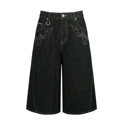 Printed Raw Denim Midi Shorts Korean Street Fashion Shorts By Terra Incognita Shop Online at OH Vault