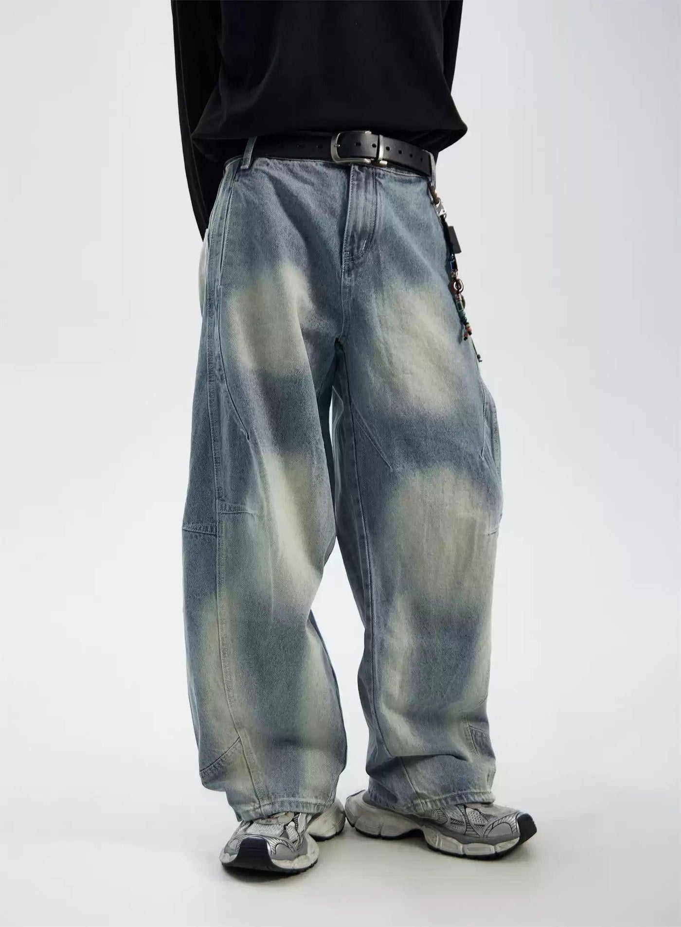 Stitched Washed Scimitar Jeans Korean Street Fashion Jeans By Ash Dark Shop Online at OH Vault