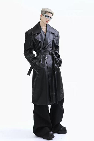 Waist Belt Leather Long Coat Korean Street Fashion Long Coat By Turn Tide Shop Online at OH Vault