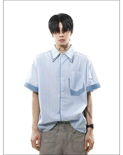 Contrast Vertical Stripes Shirt Korean Street Fashion Shirt By Mr Nearly Shop Online at OH Vault