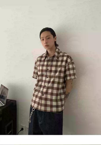 Clean Fit Checkered Short Sleeve Shirt Korean Street Fashion Shirt By In Knots Shop Online at OH Vault