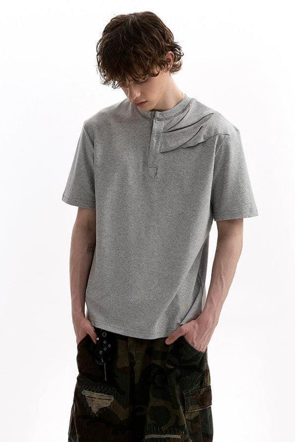 Structure Pleated Henley Collar T-Shirt Korean Street Fashion T-Shirt By A PUEE Shop Online at OH Vault