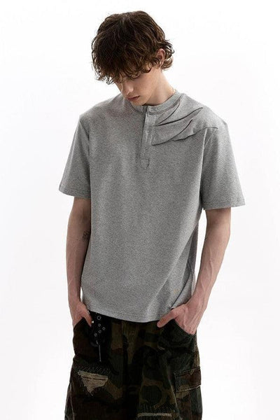 Structure Pleated Henley Collar T-Shirt Korean Street Fashion T-Shirt By A PUEE Shop Online at OH Vault