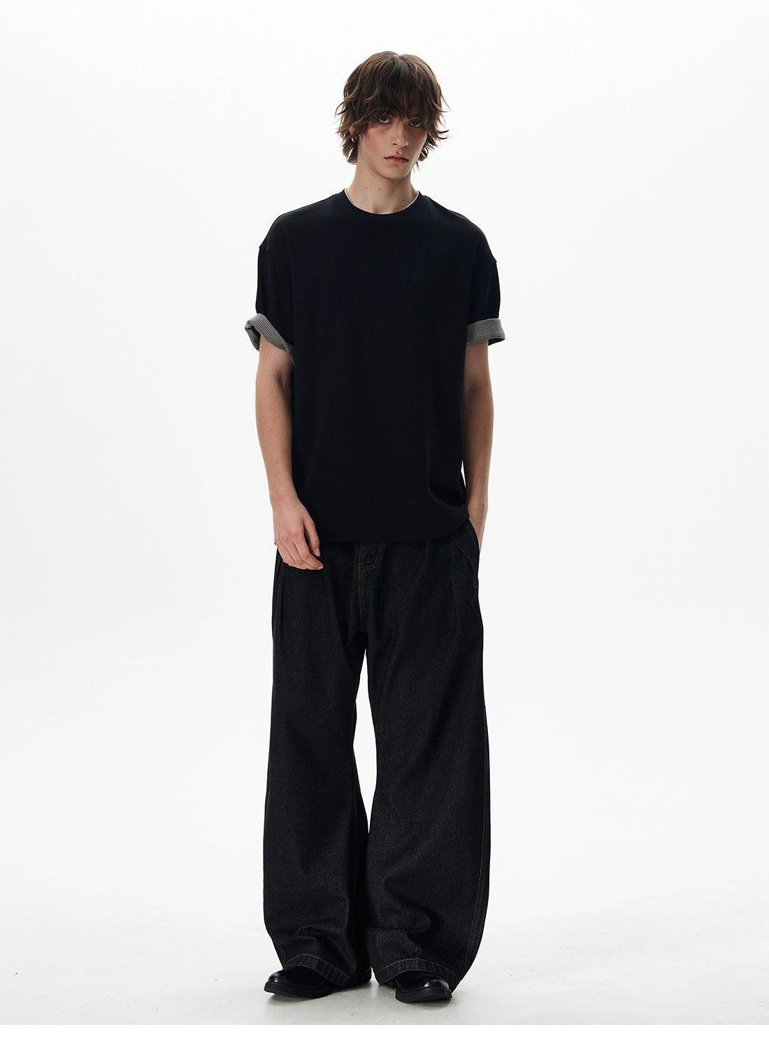 Folded Sleeves Splice T-Shirt Korean Street Fashion T-Shirt By 77Flight Shop Online at OH Vault