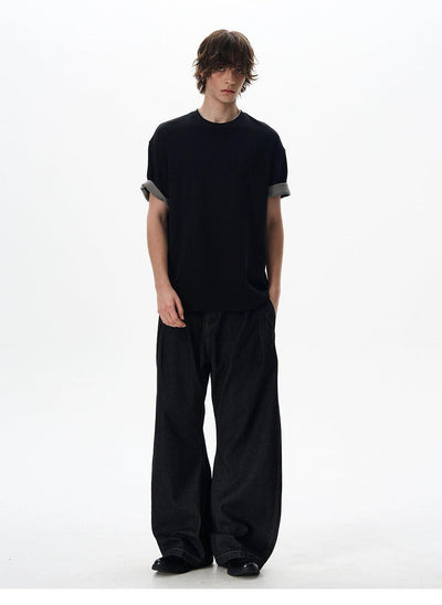 Folded Sleeves Splice T-Shirt Korean Street Fashion T-Shirt By 77Flight Shop Online at OH Vault