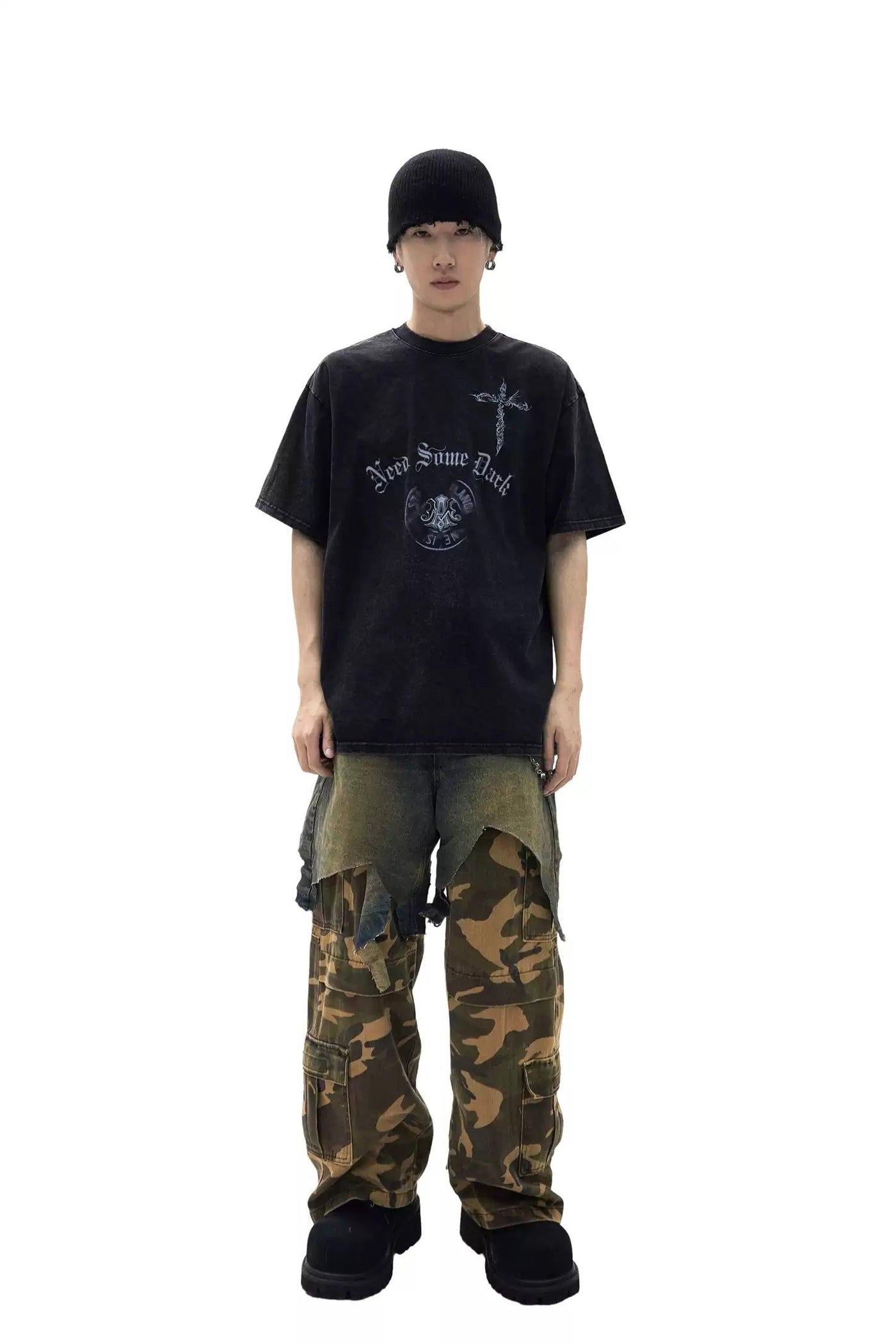 Grunge Loose Washed T-Shirt Korean Street Fashion T-Shirt By Ash Dark Shop Online at OH Vault