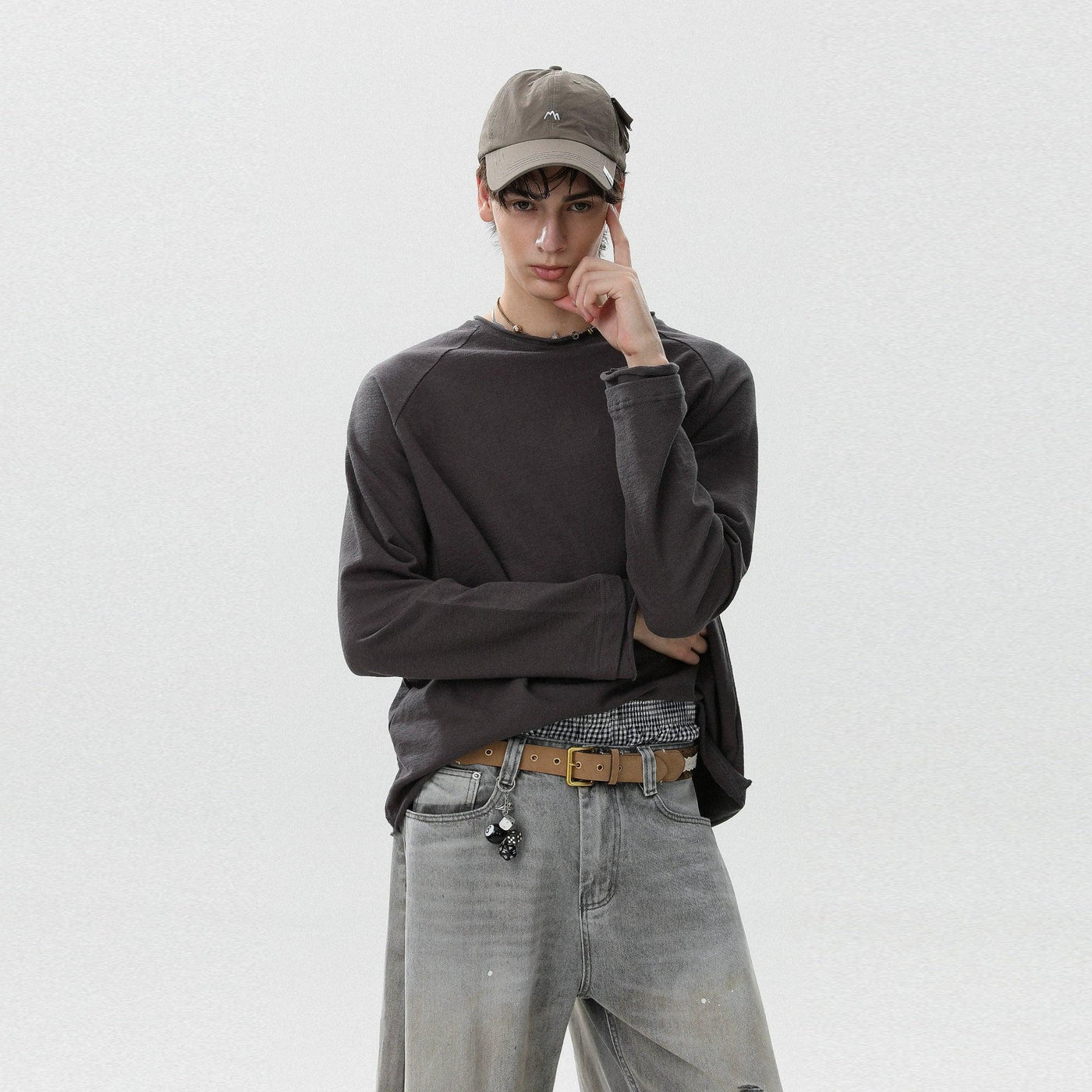 Plain Raglan Long Sleeve T-Shirt Korean Street Fashion T-Shirt By Mr Nearly Shop Online at OH Vault