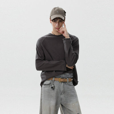 Plain Raglan Long Sleeve T-Shirt Korean Street Fashion T-Shirt By Mr Nearly Shop Online at OH Vault
