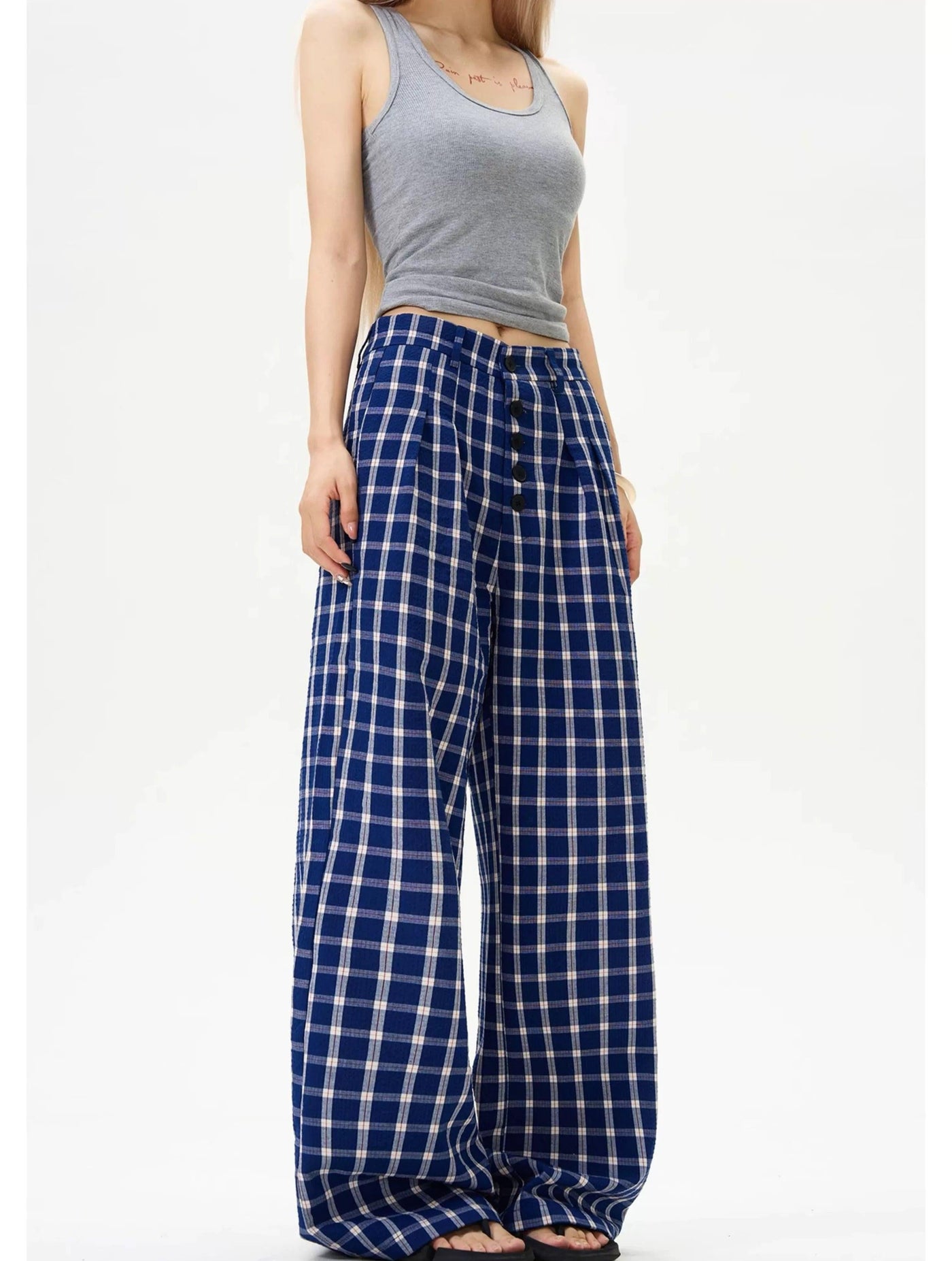 Button-Down Pleated Check Pants Korean Street Fashion Pants By MaxDstr Shop Online at OH Vault