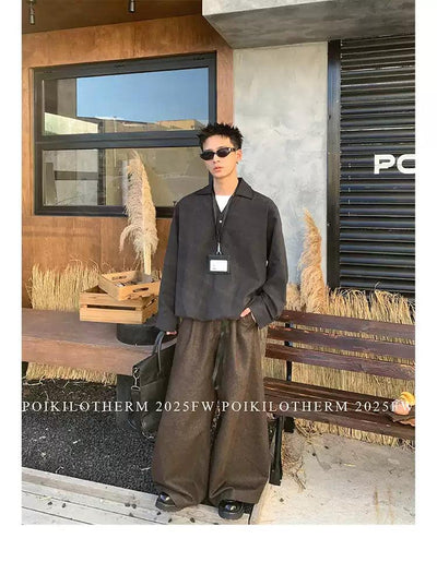 Half-Buttoned V-Neck Shirt Korean Street Fashion Shirt By Poikilotherm Shop Online at OH Vault