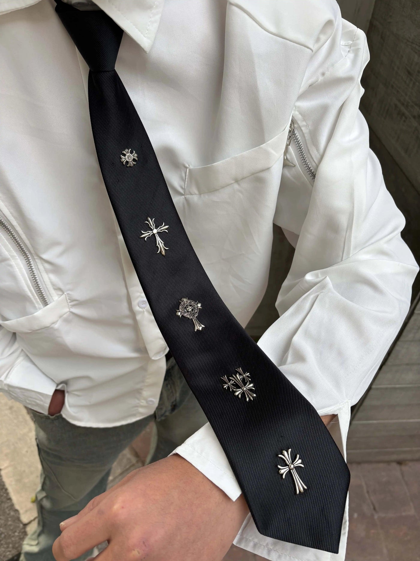 Multi-Cross Decorated Tie Korean Street Fashion Tie By Tian Tian Shop Online at OH Vault