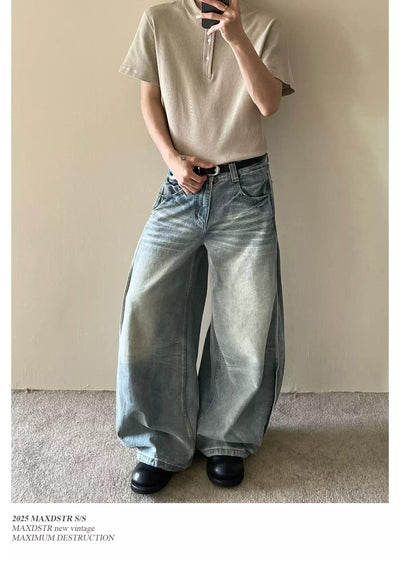 Whiskered Pleats Wide Leg Jeans Korean Street Fashion Jeans By MaxDstr Shop Online at OH Vault