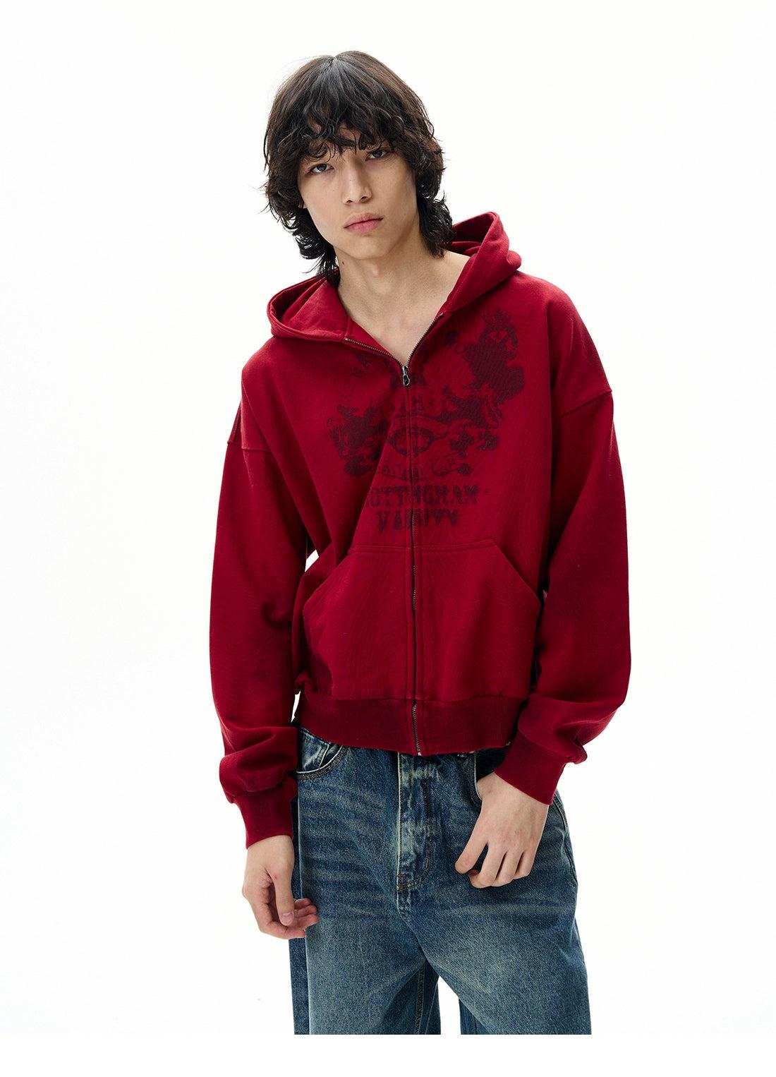 Graphic Print Zip-Up Hoodie Korean Street Fashion Hoodie By 77Flight Shop Online at OH Vault