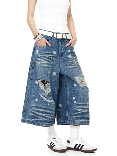 Heavy Ripped Denim Shorts Korean Street Fashion Shorts By Blacklists Shop Online at OH Vault