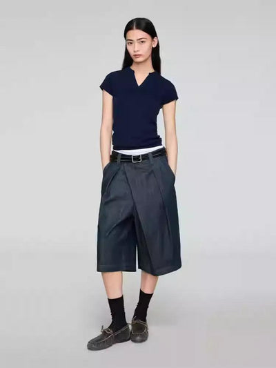 Slant Placket Wide Denim Shorts Korean Street Fashion Shorts By Opicloth Shop Online at OH Vault