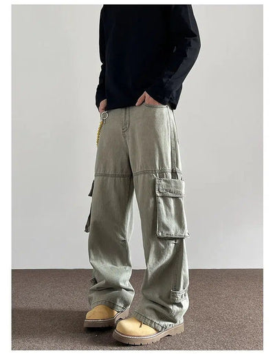 Fade Washed Side Pocket Cargo Pants Korean Street Fashion Pants By A PUEE Shop Online at OH Vault