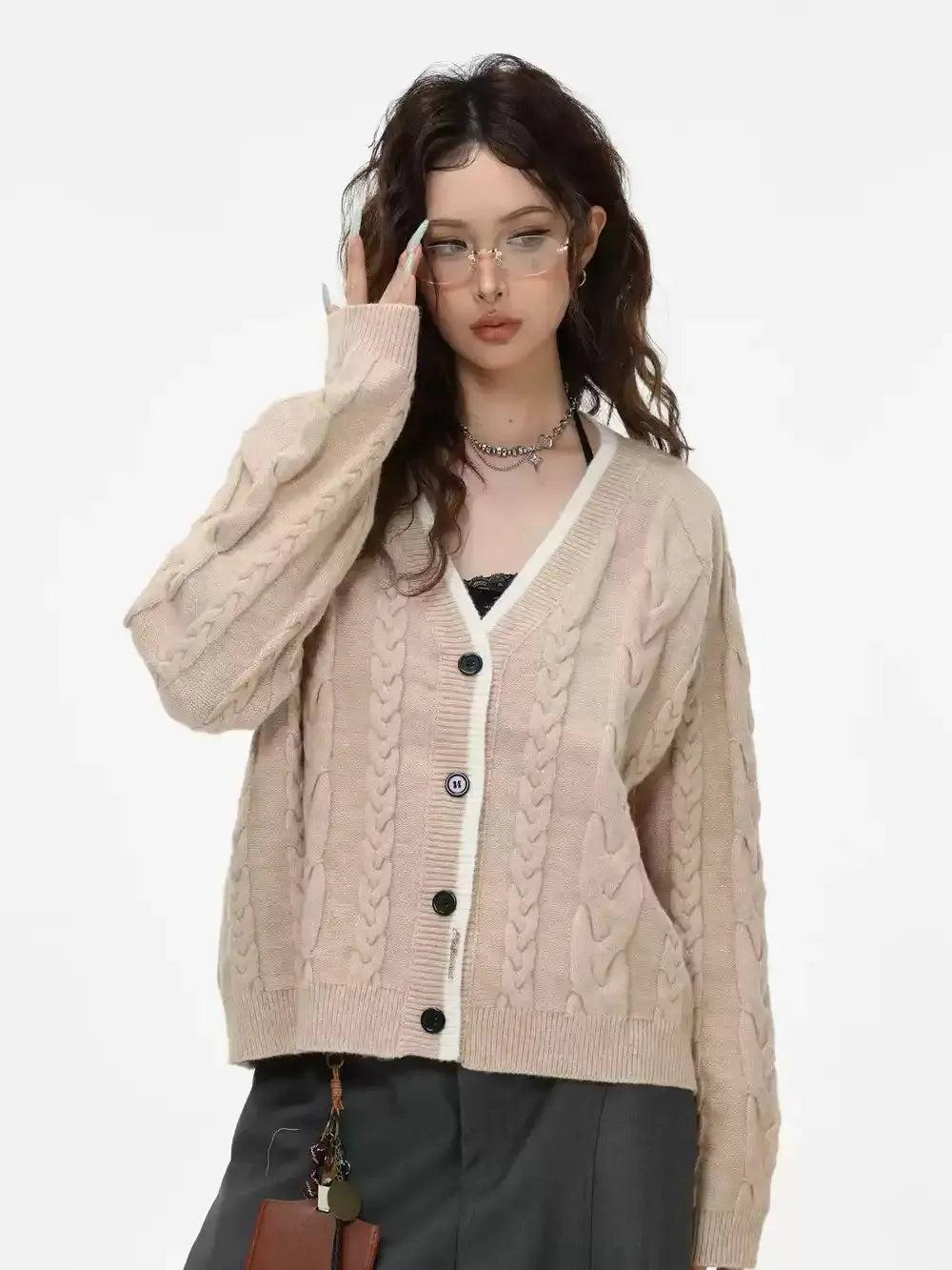 Boxy Fit V-Neck Knit Cardigan Korean Street Fashion Cardigan By INS Korea Shop Online at OH Vault
