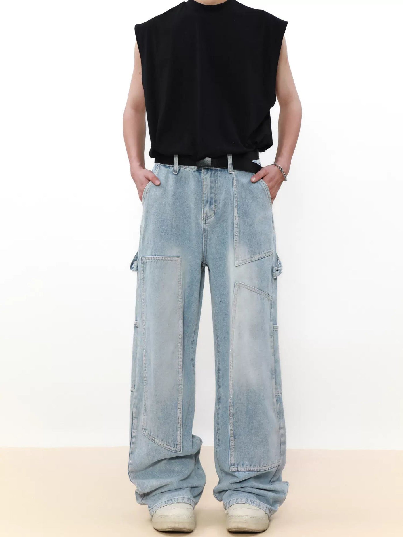 Pararellogram Seams Faded Jeans Korean Street Fashion Jeans By Mr Nearly Shop Online at OH Vault