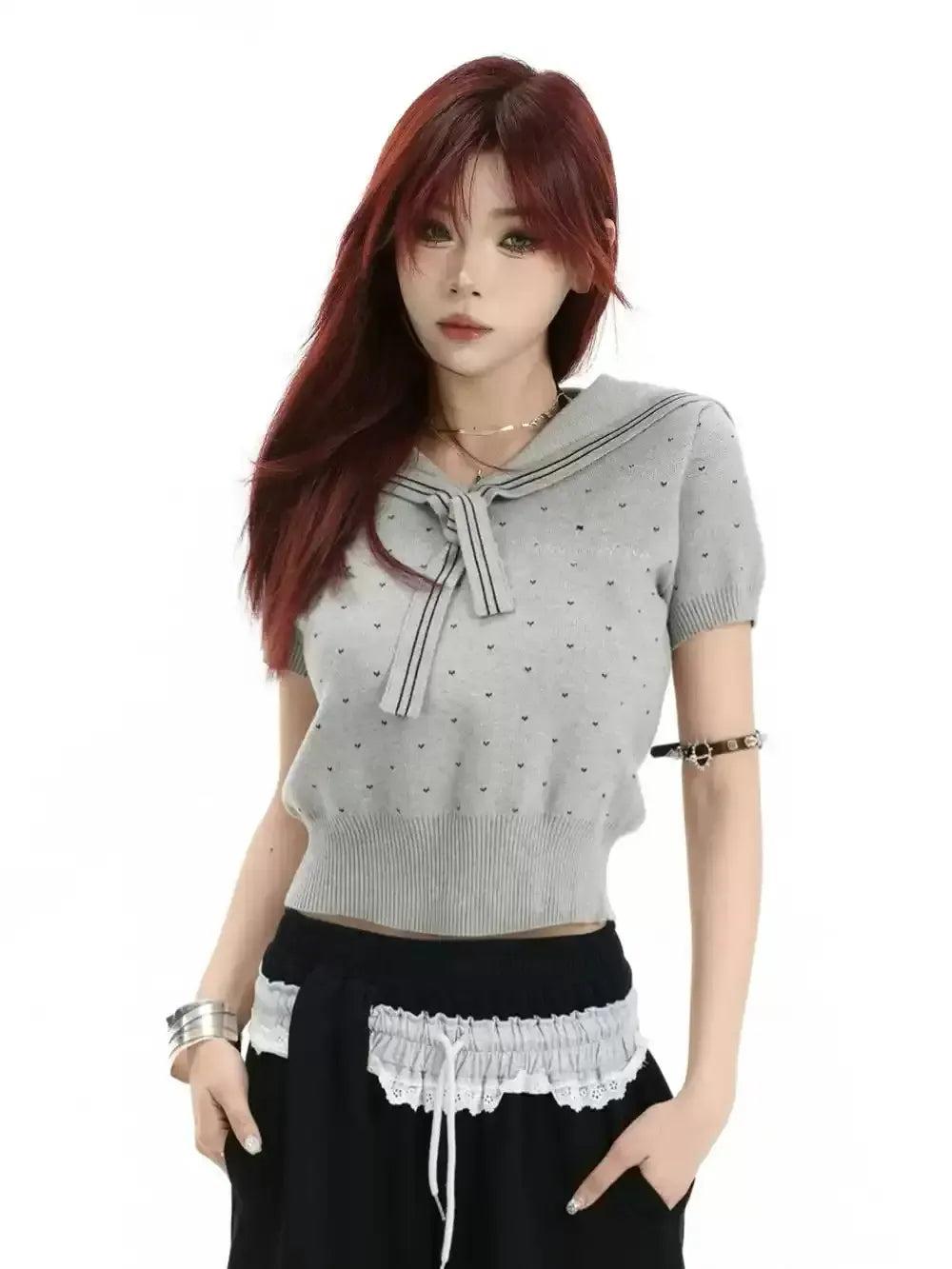 Patterned & Cropped Knit Blouse Korean Street Fashion Blouse By INS Korea Shop Online at OH Vault