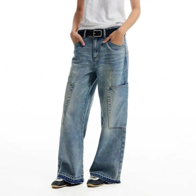 Patched Side Pocket Washed Jeans Korean Street Fashion Jeans By Conp Conp Shop Online at OH Vault