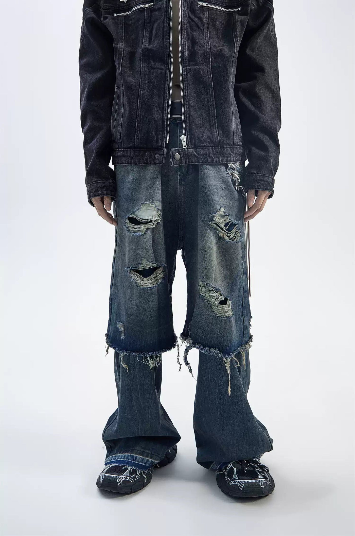 Layered & Distressed Tassels Jeans Korean Street Fashion Jeans By Ash Dark Shop Online at OH Vault