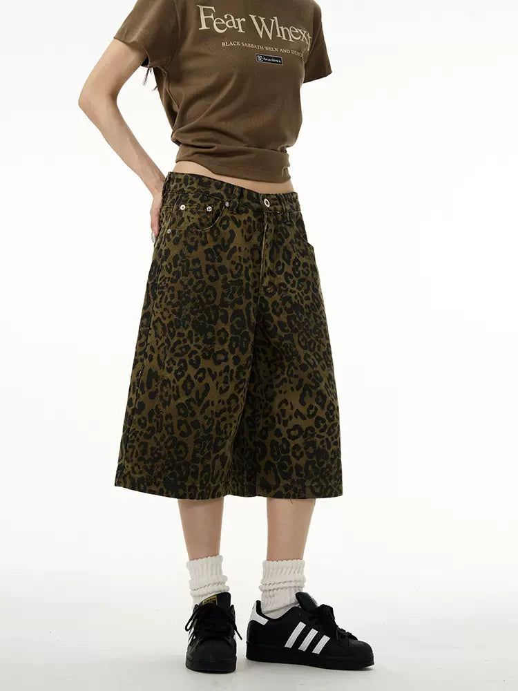 Leopard Print Denim Shorts Korean Street Fashion Shorts By 77Flight Shop Online at OH Vault