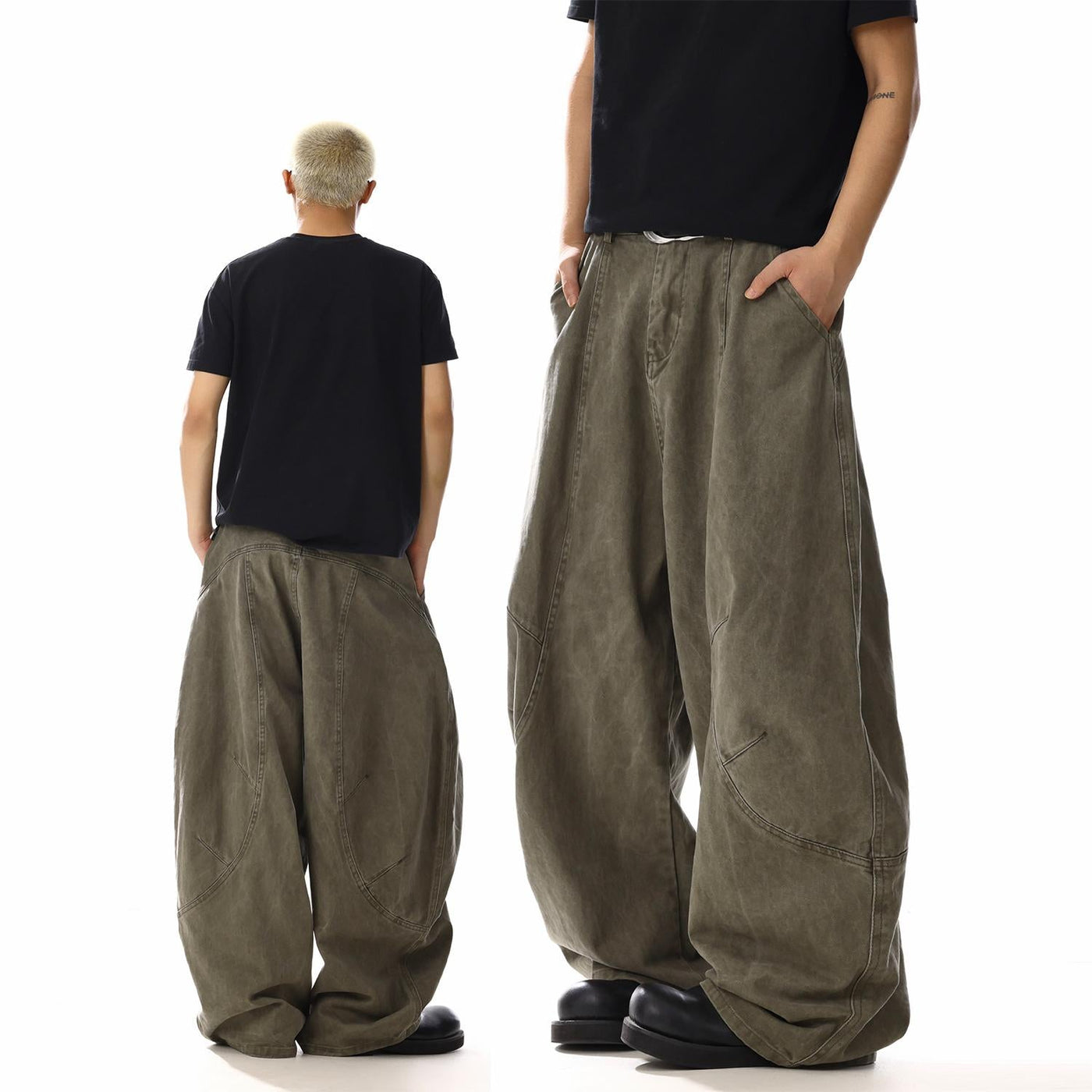 Structured Distressed Baggy Fit Pants Korean Street Fashion Pants By MEBXX Shop Online at OH Vault