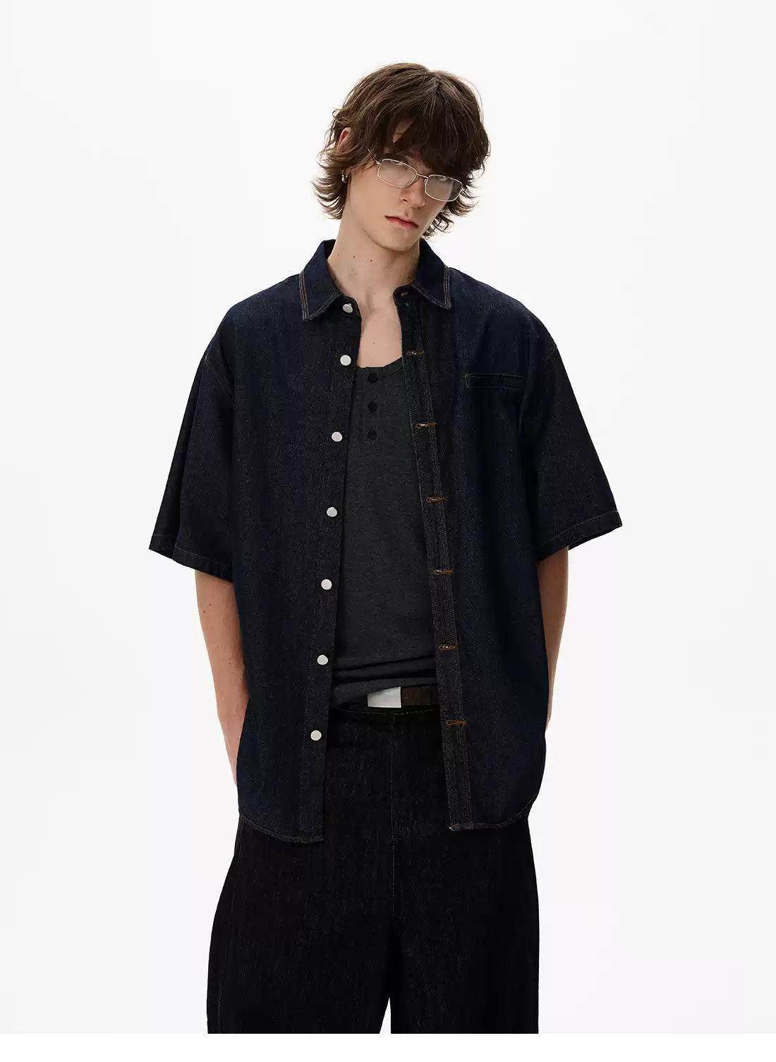 Clean Fit Denim Shirt Korean Street Fashion Shirt By 77Flight Shop Online at OH Vault
